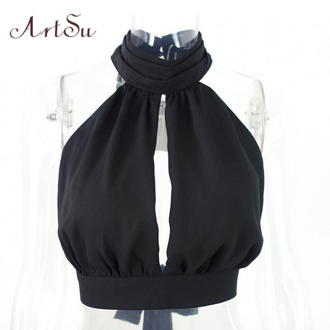 Summer 2022 Sexy Backless Women Tanks Lace Chiffion Tank Crop Top Girls Halter Bustier Tops Bow Camis Clothing ASVE30006