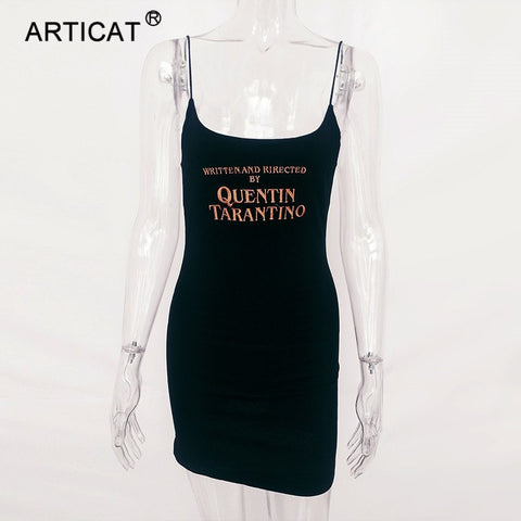 Black Letter Embroidery Bodycon Sexy Summer Dress 2022 Spaghetti Strap Backless Women Pencil Mini Dress Casual Dresses