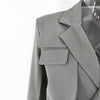 Articat Gray Double Layer Bandage Slim Blazer Women Long Sleeve Pocket Short Jacket Female Notched Collar Outwear Tops 2022 New