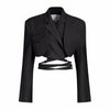 Articat Gray Double Layer Bandage Slim Blazer Women Long Sleeve Pocket Short Jacket Female Notched Collar Outwear Tops 2022 New