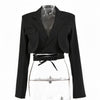 Articat Gray Double Layer Bandage Slim Blazer Women Long Sleeve Pocket Short Jacket Female Notched Collar Outwear Tops 2022 New