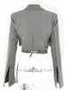 Articat Gray Double Layer Bandage Slim Blazer Women Long Sleeve Pocket Short Jacket Female Notched Collar Outwear Tops 2023 New