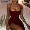 Articat Long Backless Maxi Dress Women Spaghetti Strap High Split Bodycon Bandage Summer Dress Elegant Slim Party Dress Vestidos