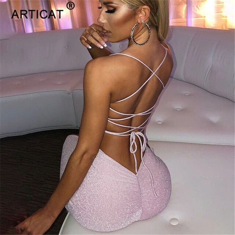 Articat Long Backless Maxi Dress Women Spaghetti Strap High Split Bodycon Bandage Summer Dress Elegant Slim Party Dress Vestidos