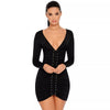 Long Sleeve Bandage Summer Dress Women 2022 Deep V Neck Elastic Bodycon Party Dress Vestidos Casual Pleated Pencil Dress