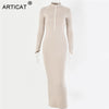 Articat Sexy Bandage Full Sleeve Party Dress Women Solid Color O-Neck Summer Maxi Bodycon Dresses For Ladies Autumn Vestidos