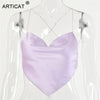 Articat Solid Satin Backless Tank Tops For Women Sexy Clubwear Crop Top Female Slim Bandage Bustier Short Casual Vest Ladies