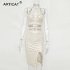 Two Pieces Halter Sexy PU Leather Dress Women Deep V Neck Off Shoulder Summer Dress Vestidos Backless Club Party Dresses