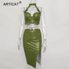 Two Pieces Halter Sexy PU Leather Dress Women Deep V Neck Off Shoulder Summer Dress Vestidos Backless Club Party Dresses