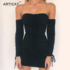 Women Autumn Winter Bandage Dress Women 2022 Sexy Off Shoulder Long Sleeve Slim Elastic Bodycon Party Dresses Vestidos