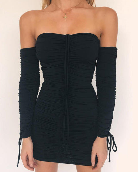 Women Autumn Winter Bandage Dress Women 2022 Sexy Off Shoulder Long Sleeve Slim Elastic Bodycon Party Dresses Vestidos