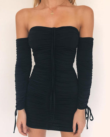 Women Autumn Winter Bandage Dress Women 2022 Sexy Off Shoulder Long Sleeve Slim Elastic Bodycon Party Dresses Vestidos