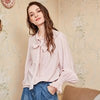 2022 Autumn New Women Solid Flare Sleeve Elegant All-match Blouse Drawstring Collar Chiffon Shirt SA10385Q