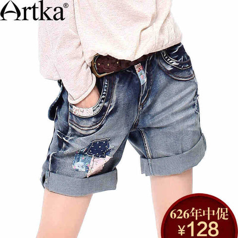 Women's Summer New Patchwork Straight Denim Shorts Vintage All-match Bow&Pockets Decoration Shorts KN13436C