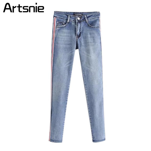 Casual Blue Pencil Pants Jeans Mujer Women Spring 2022 High Waist Streetwear Ladies OL Long Skinny Striped Denim Pant