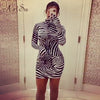 Artsu Zebra Print Women Mini Dress Long Sleeve With Gloves Turtleneck Bodycon Sexy Dresses Autumn Winter Slim Club 42016