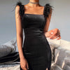 Ashgaily 2022  Sexy Velvet Dress Women Sleeveless Dress Solid Feathers Bodycon Clothes Party Club Outfits Femme