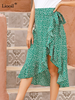 Asymmetric Chiffon Floral Print Slit Skirt Women High Waist 2023 Summer With Belts  Black Green Bohemian Beach Sexy Midi Skirts