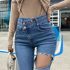 Asymmetry Waist Ripped Jeans Woman Streetwear Elastic High Waisted Denim Pencil Pants Woman Korean Skinny Jeans Female Clothes