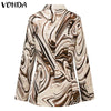 Autum Printed Long Sleeve Lapel Collar Suit Blazer 2022 VONDA Women Casual Button Up Jackets Outwear Coats Veste Femme Overcoats
