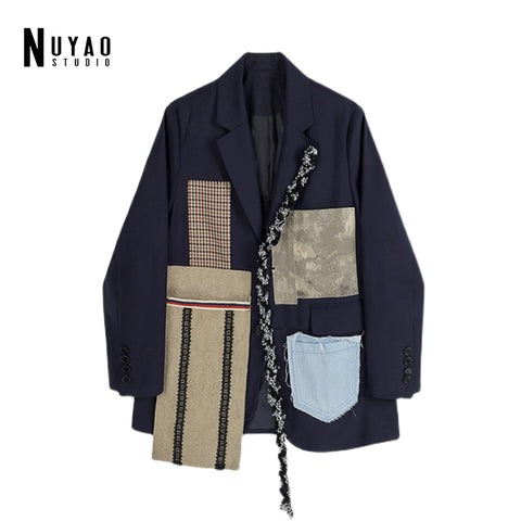 Autumn 2023 Women Vintage Patchwork Pocket Blazer Coat Lapel Long Sleeve Loose Vintage Streetwear Jacket Tide Female