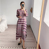 Autumn 2022 plaid print long dress women Miyak fold plus size loose three-quarter sleeve round neck dress
