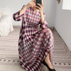 Autumn 2022 plaid print long dress women Miyak fold plus size loose three-quarter sleeve round neck dress