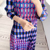 Autumn 2022 plaid print long dress women Miyak fold plus size loose three-quarter sleeve round neck dress