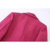 Autumn 2023 Women Breasted Decoration Tweed Textured Blazer Lapel Long Sleeve Outerwear Female Office Wear Deep Fuchsia Tops