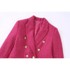 Autumn 2023 Women Breasted Decoration Tweed Textured Blazer Lapel Long Sleeve Outerwear Female Office Wear Deep Fuchsia Tops
