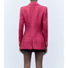 Autumn 2023 Women Breasted Decoration Tweed Textured Blazer Lapel Long Sleeve Outerwear Female Office Wear Deep Fuchsia Tops