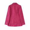 Autumn 2023 Women Breasted Decoration Tweed Textured Blazer Lapel Long Sleeve Outerwear Female Office Wear Deep Fuchsia Tops