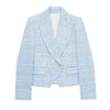Autumn 2023 Women Textured Double Breasted Blazer Lapel Long Sleeve Outerwear Female Sky Blue Tops HH7105