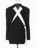 Autumn 2023 Women Topstitched Cross Big Size Blazer Lapel Long Sleeve Loose Fit Jacket Tide GF440