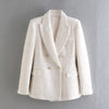 Autumn 2023 Women White Tweed Double Breasted Blazer Lapel Long Sleeve Outerwear Female Casual Tops CD8660