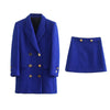 Autumn 2023 blue lapel double-breasted suit skirt suit autumn casual suit skirt commuter temperament suit two-piece