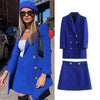 Autumn 2023 blue lapel double-breasted suit skirt suit autumn casual suit skirt commuter temperament suit two-piece