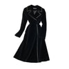 Autumn And Winter Black Velvet Blazer Dress Long Over The Knee Temperament Maxi Windbreaker Jacket Women Slim Coat M1180