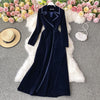 Autumn And Winter Black Velvet Blazer Dress Long Over The Knee Temperament Maxi Windbreaker Jacket Women Slim Coat M1180