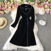 Autumn And Winter Black Velvet Blazer Dress Long Over The Knee Temperament Maxi Windbreaker Jacket Women Slim Coat M1180