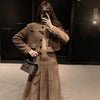 Autumn And Winter Elegant Women's Skirt Suit Vintage Jacket Woolen Short Coatpleated Skirt Two-Piece Set Female
