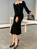 Autumn And Winter Chic High Elegant Temperament Long Skirt Black Long-Sleeved Knitted Bottoming Dress Women's Clothing