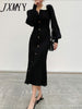 Autumn And Winter Chic High Elegant Temperament Long Skirt Black Long-Sleeved Knitted Bottoming Dress Women's Clothing