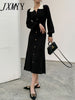 Autumn And Winter Chic High Elegant Temperament Long Skirt Black Long-Sleeved Knitted Bottoming Dress Women's Clothing