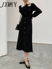 Autumn And Winter Chic High Elegant Temperament Long Skirt Black Long-Sleeved Knitted Bottoming Dress Women's Clothing