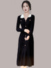 Autumn And Winter Chic High Elegant Temperament Long Skirt Black Long-Sleeved Knitted Bottoming Dress Women's Clothing