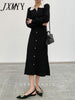 Autumn And Winter Chic High Elegant Temperament Long Skirt Black Long-Sleeved Knitted Bottoming Dress Women's Clothing