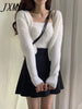Autumn And Winter Elegant Temperament Women's Suits Suspender Tops With Lazy Wind Sweater Cardigan Two-Piece Set