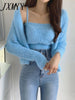 Autumn And Winter Elegant Temperament Women's Suits Suspender Tops With Lazy Wind Sweater Cardigan Two-Piece Set