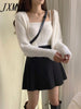 Autumn And Winter Elegant Temperament Women's Suits Suspender Tops With Lazy Wind Sweater Cardigan Two-Piece Set